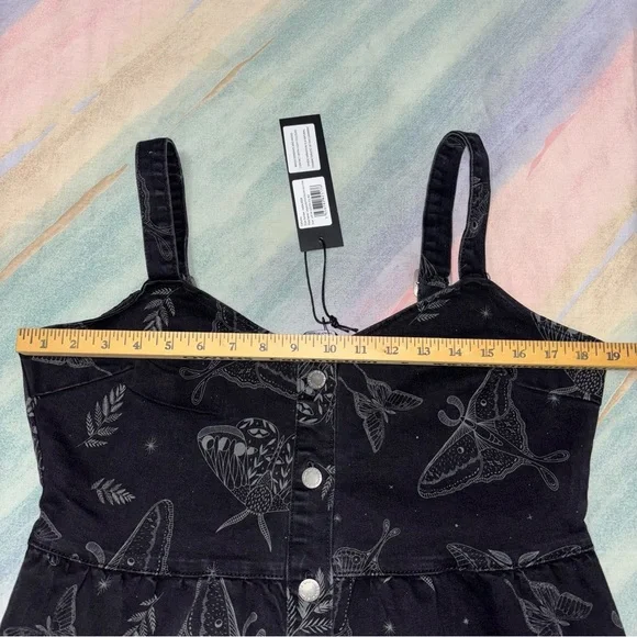NWT Disturbia Callopistria Moth Print Denim Mini Apron Dress size 10 - Picture 11 of 12